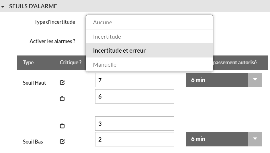 config seuils LBG